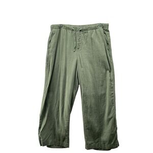 Gap Linen Blend Pants Womens LP Olive Green Pull On Wide Leg High Rise